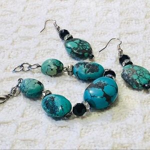 BRACELET & EARRINGS SET Turquoise & Rhinestone